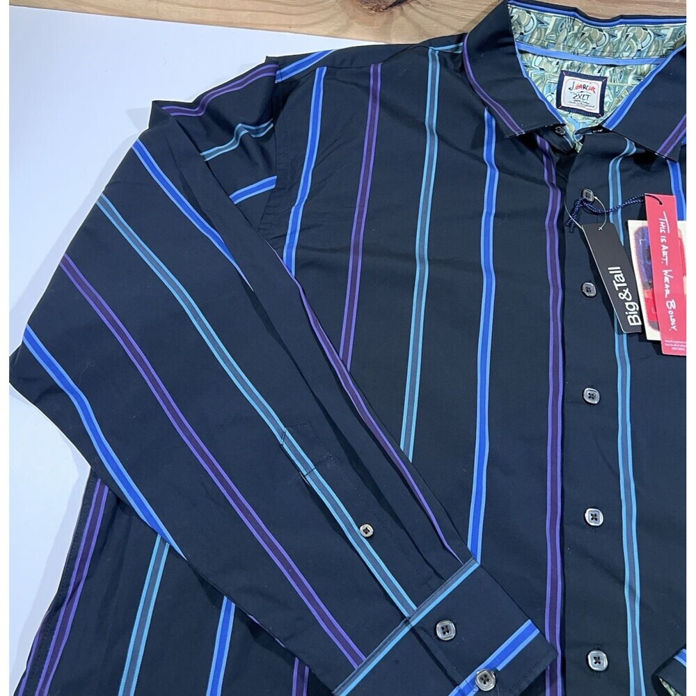 Jerry J. Garcia Black Blue Purple Striped Button Down Shirt Men's 2XLT - NEW! - Picture 5 of 10